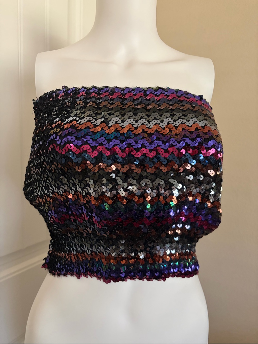 Vintage Sequin Strapless Crop Tube Top - Multicolor